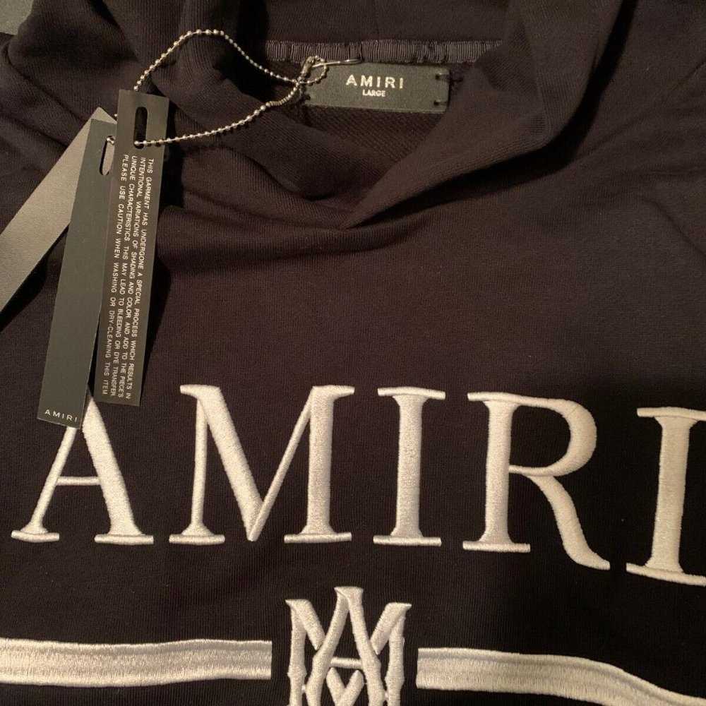 AMIRI MA BAR LOGO Embroidered Hoodie Black Size L New 100% Cotton - Picture 8 of 14